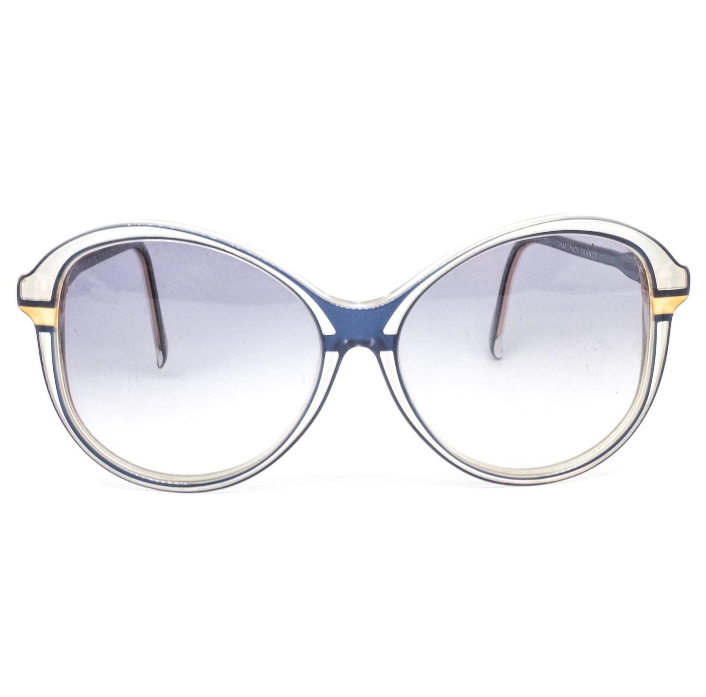 Nina Ricci round oversized blue/gold sunglasses hand made in France, 80s NoS