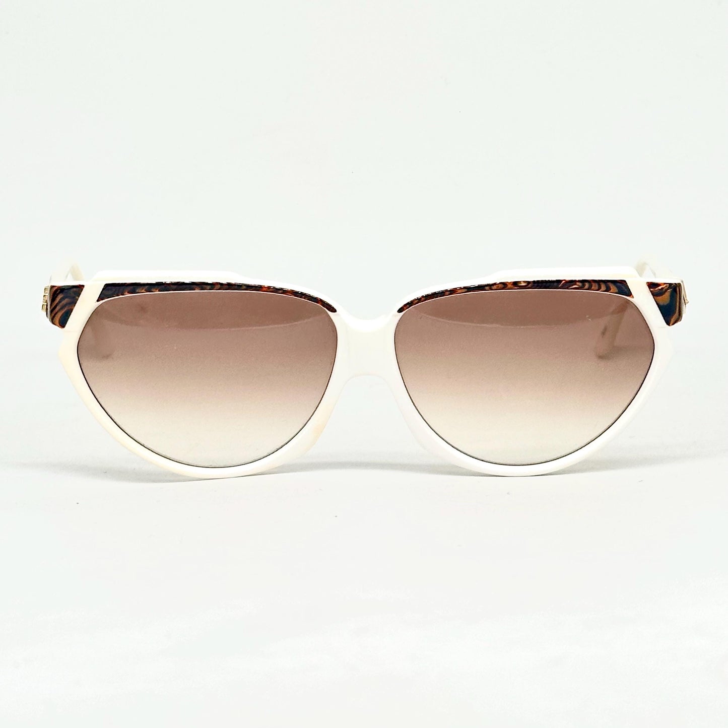 Jean-Louis Scherrer Paris frame 876 white acetate with fluid animalier marbled parts and golden JLS logo detail 90s NOS France