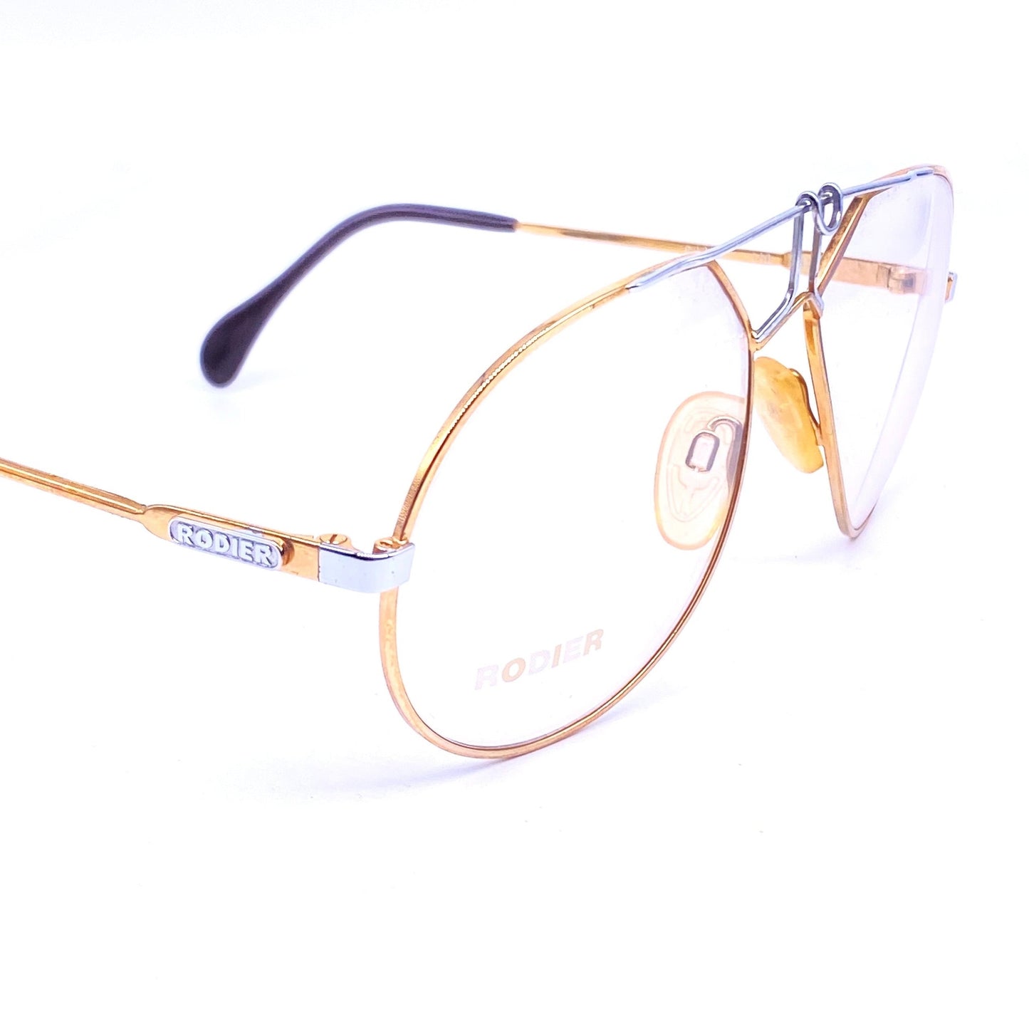 Rodier 125 golden aviator eyeglasses with silver details, NOS 80s, W-Germany