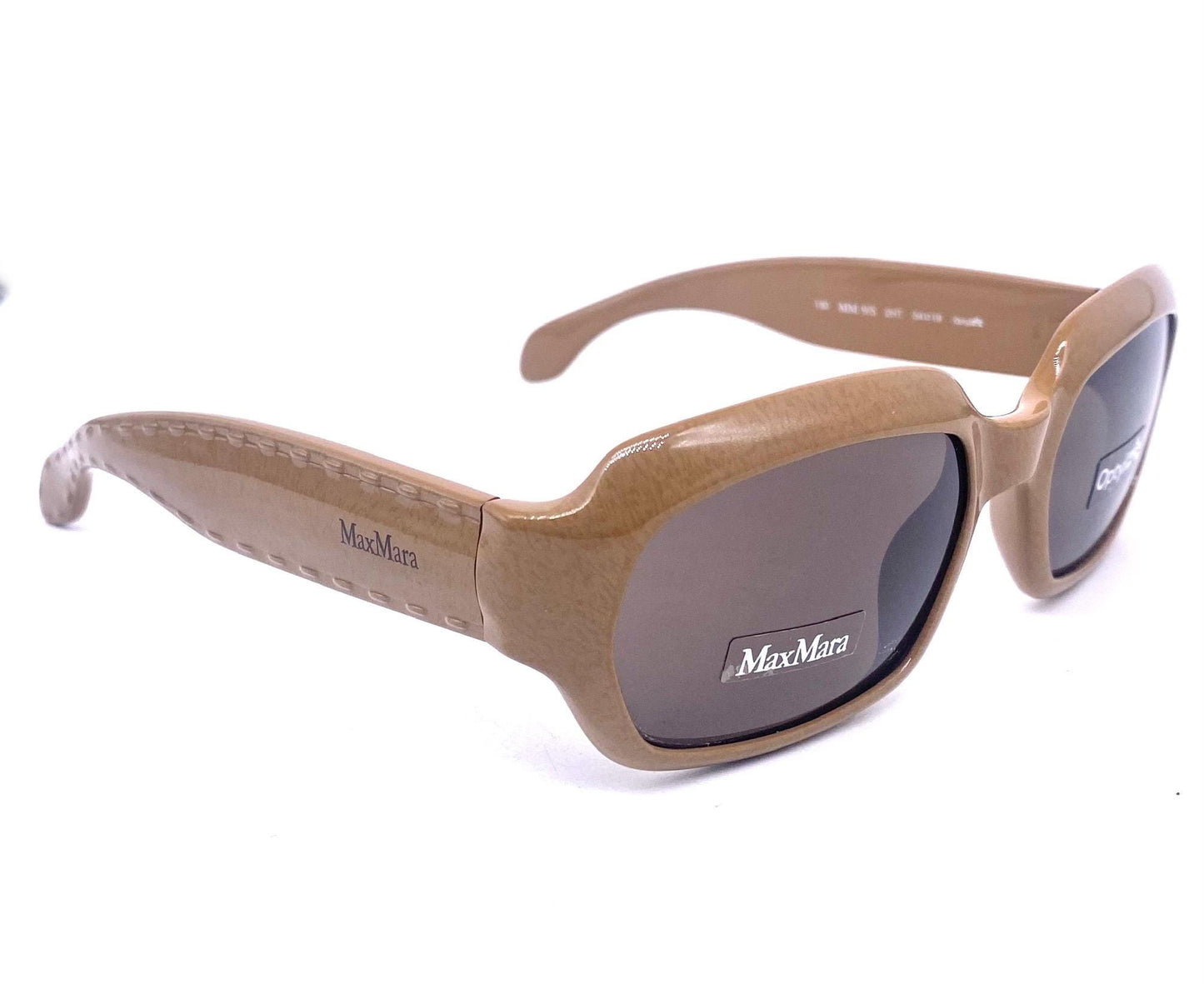 MaxMara fancy beige thick square Optyl sunglasses, temples w embossed stitches detail 90s NOS