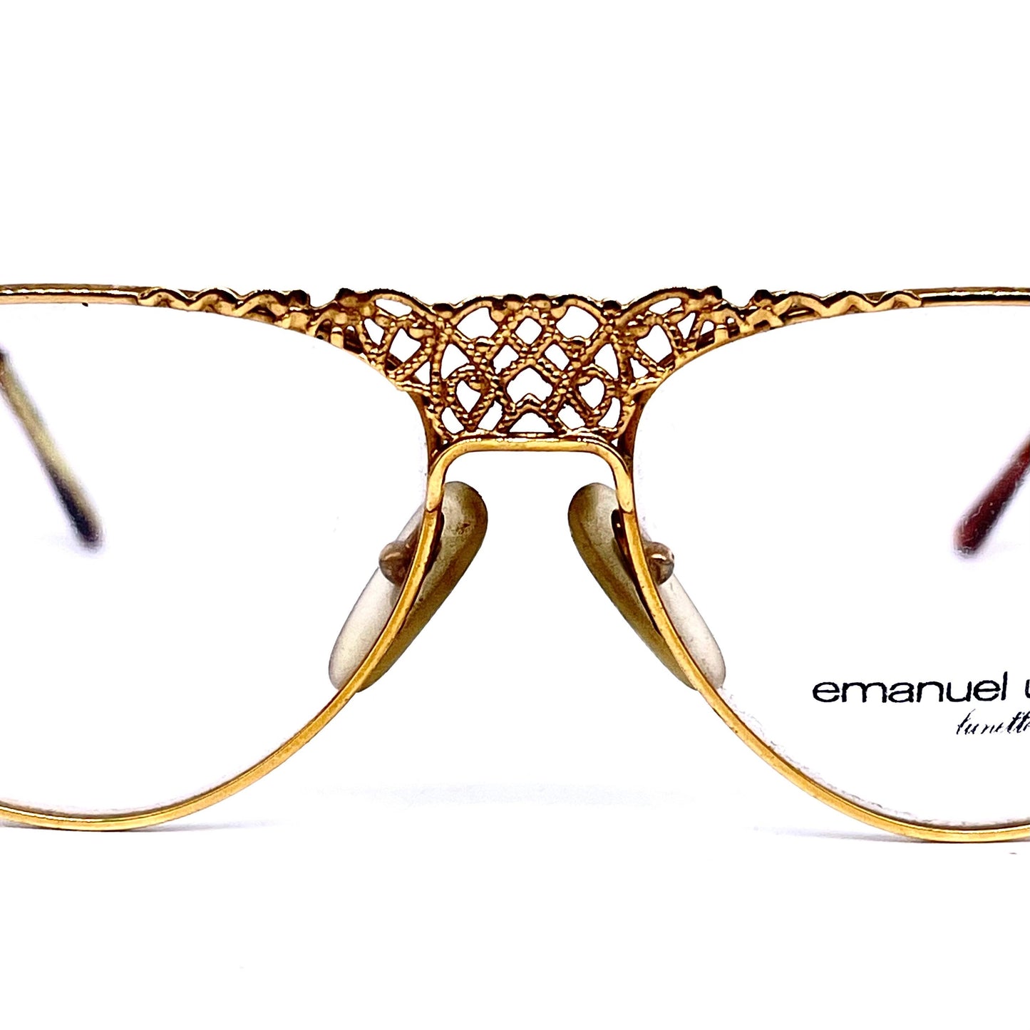 Ungaro 570 by Persol Ratti incredible baroque cutoff golden metal glasses, 80s NOS