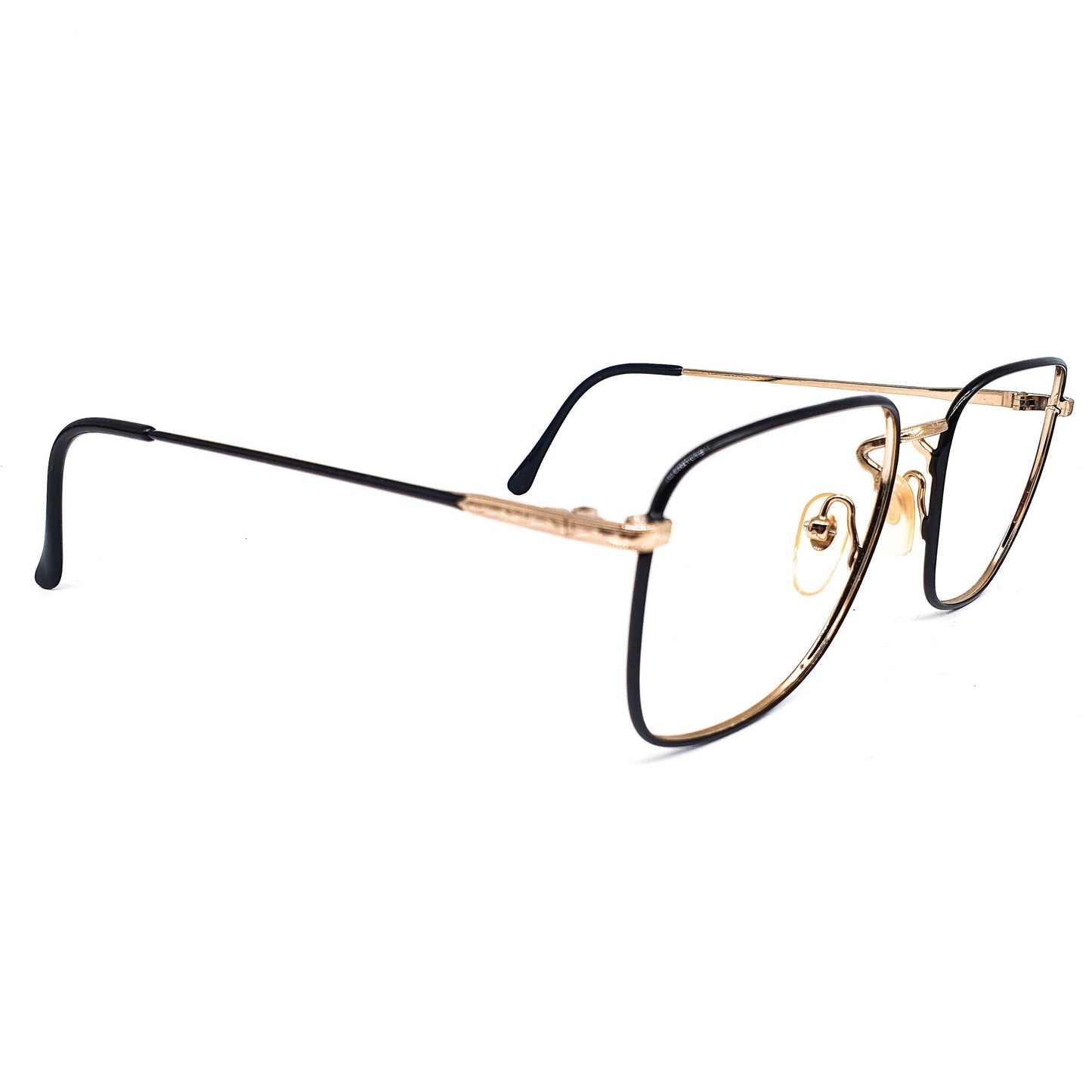 Ralph Lauren Classic XV retro geeky square golden and black eyeglasses frames, 90s NOS