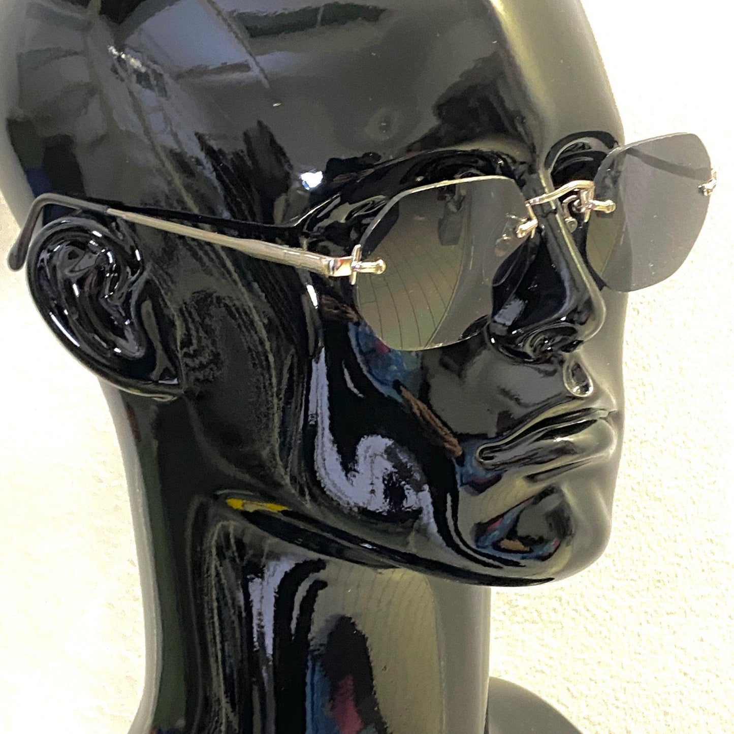 Sferoflex retro silver metal rimless deco style sunglasses 1980s NOs Italy