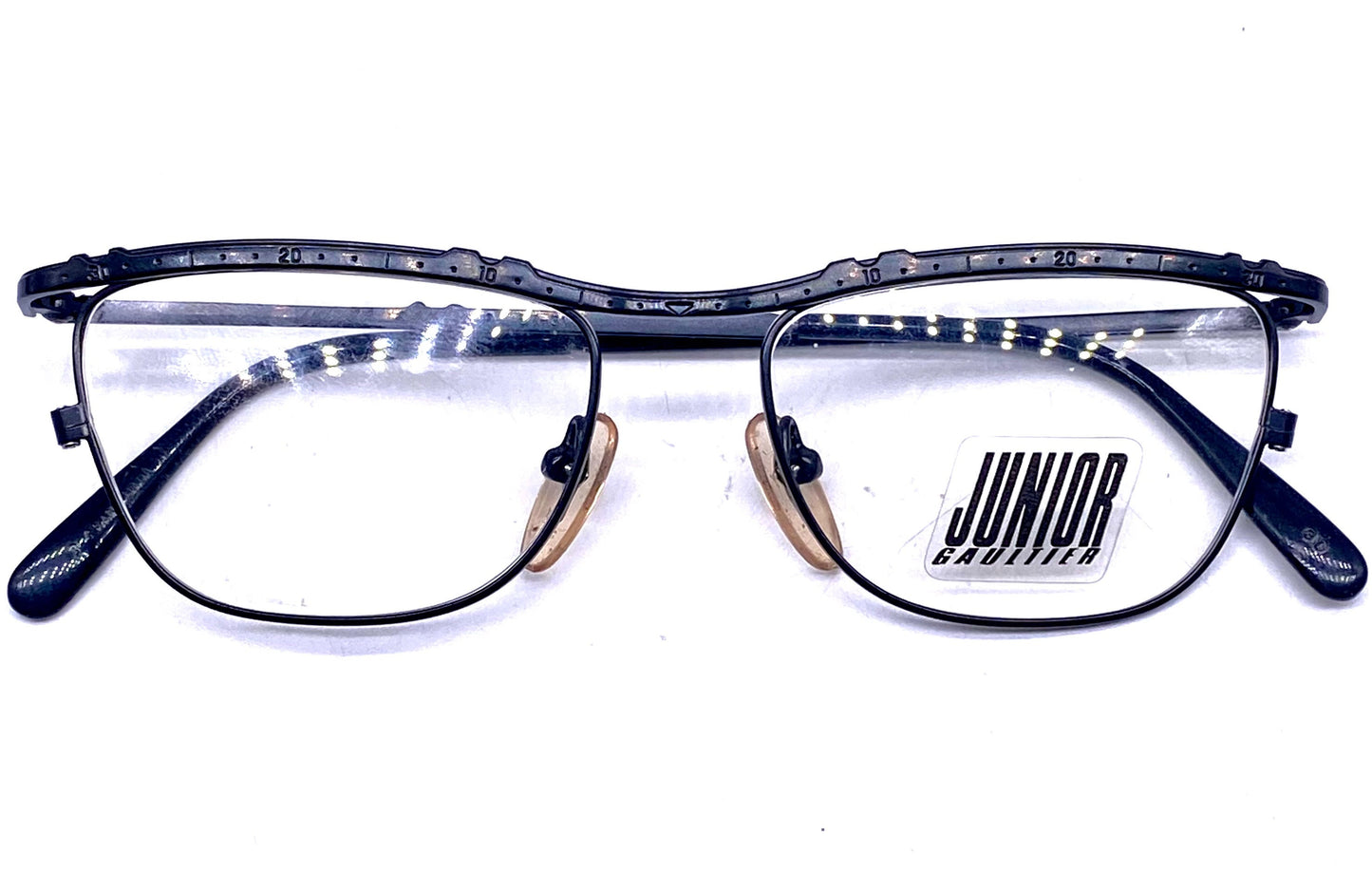 Junior Gaultier 57-3174 black metal cateye frames with “unrolled” watch bezel browline, collectible and cool, NoS 80s Japan