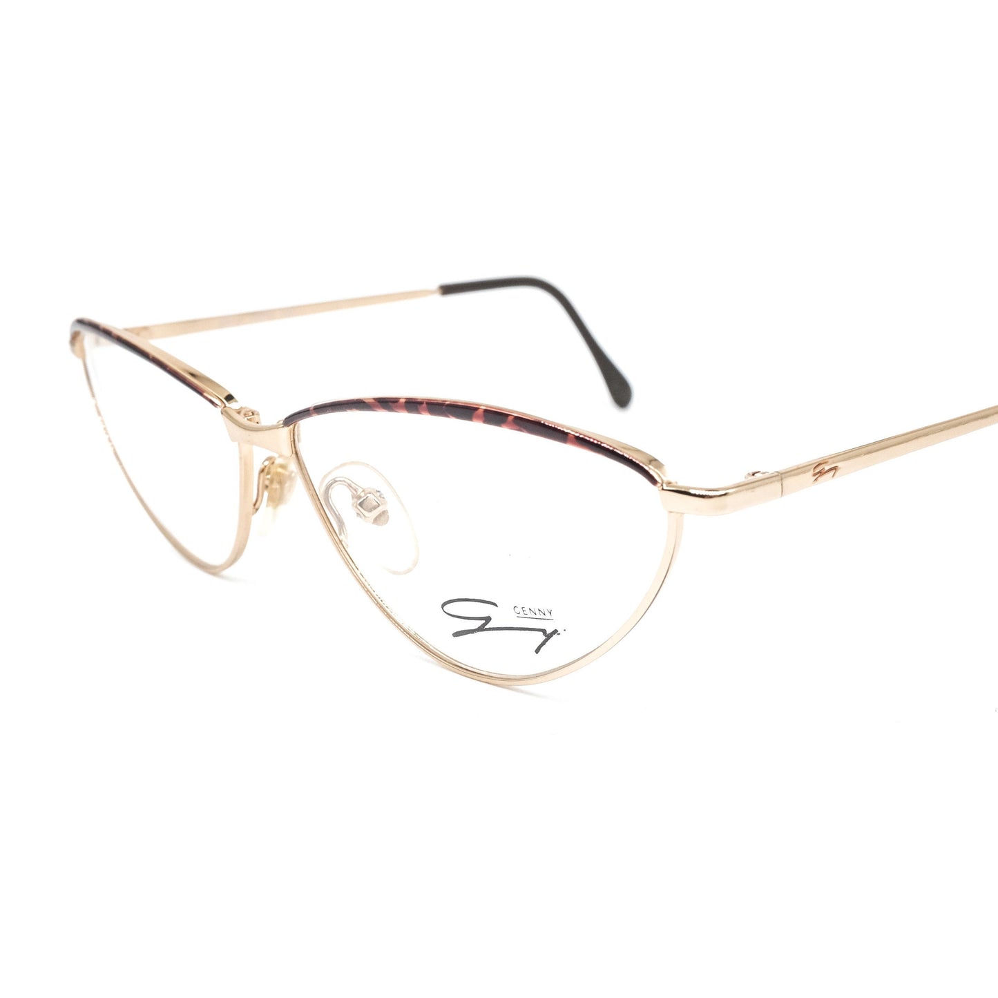 Genny 534 golden metal modernist cateye eyeglasses frames made in Italy, NOS 80s