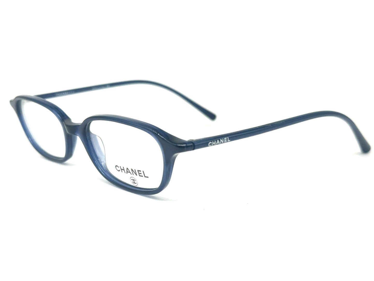 Chanel 3002 minimalist deep blue rectangular eyeglasses frames made in Italy, NOS 90s