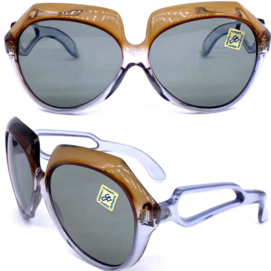 Oversized round sunglasses Friulana Opt. translucent from brown to blue 60s NOS Italia