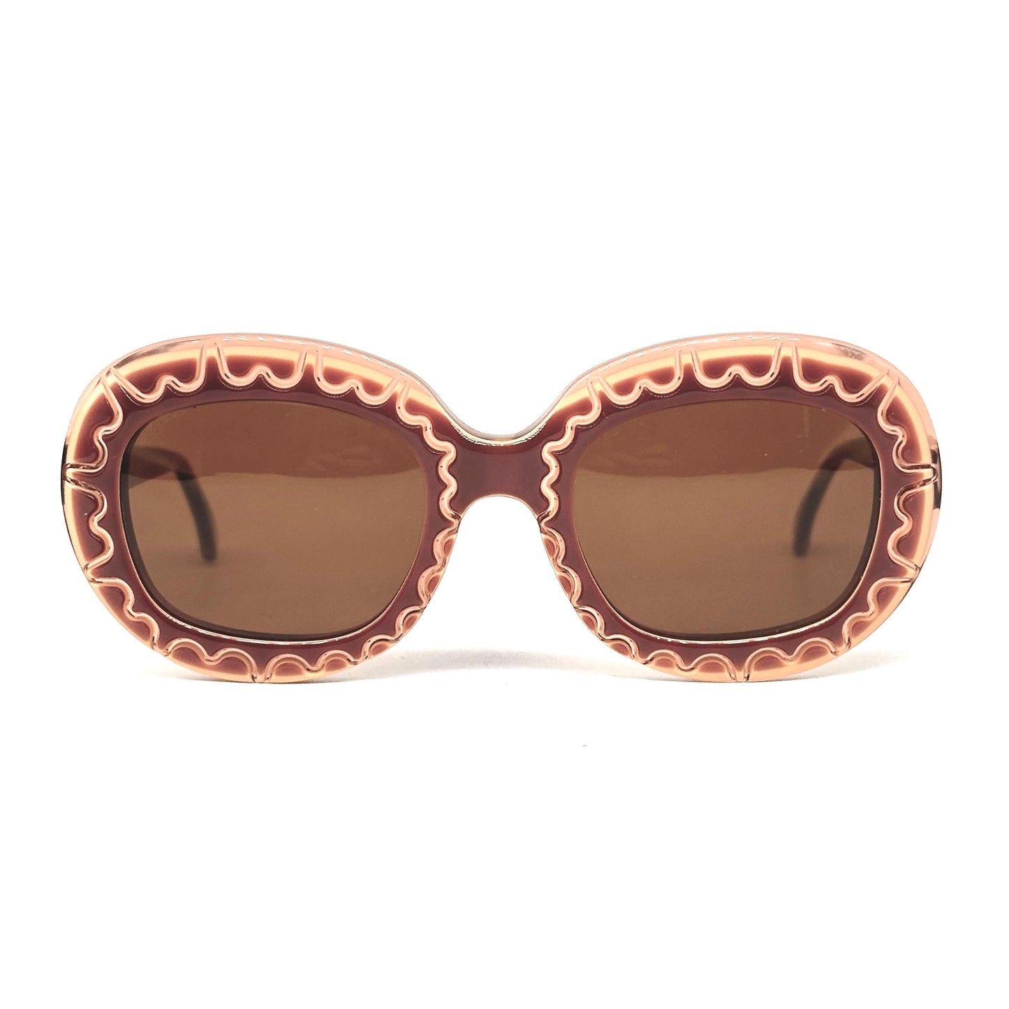 Eye DC 543 010 rounded square sunglasses in brown gradient acetate with waved line detail engraved around the brown lens 90s NOS
