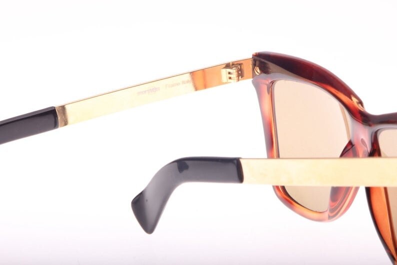 Morwen luxury square sunglasses w real snake inserts & golden temples, NOS 80s Italy