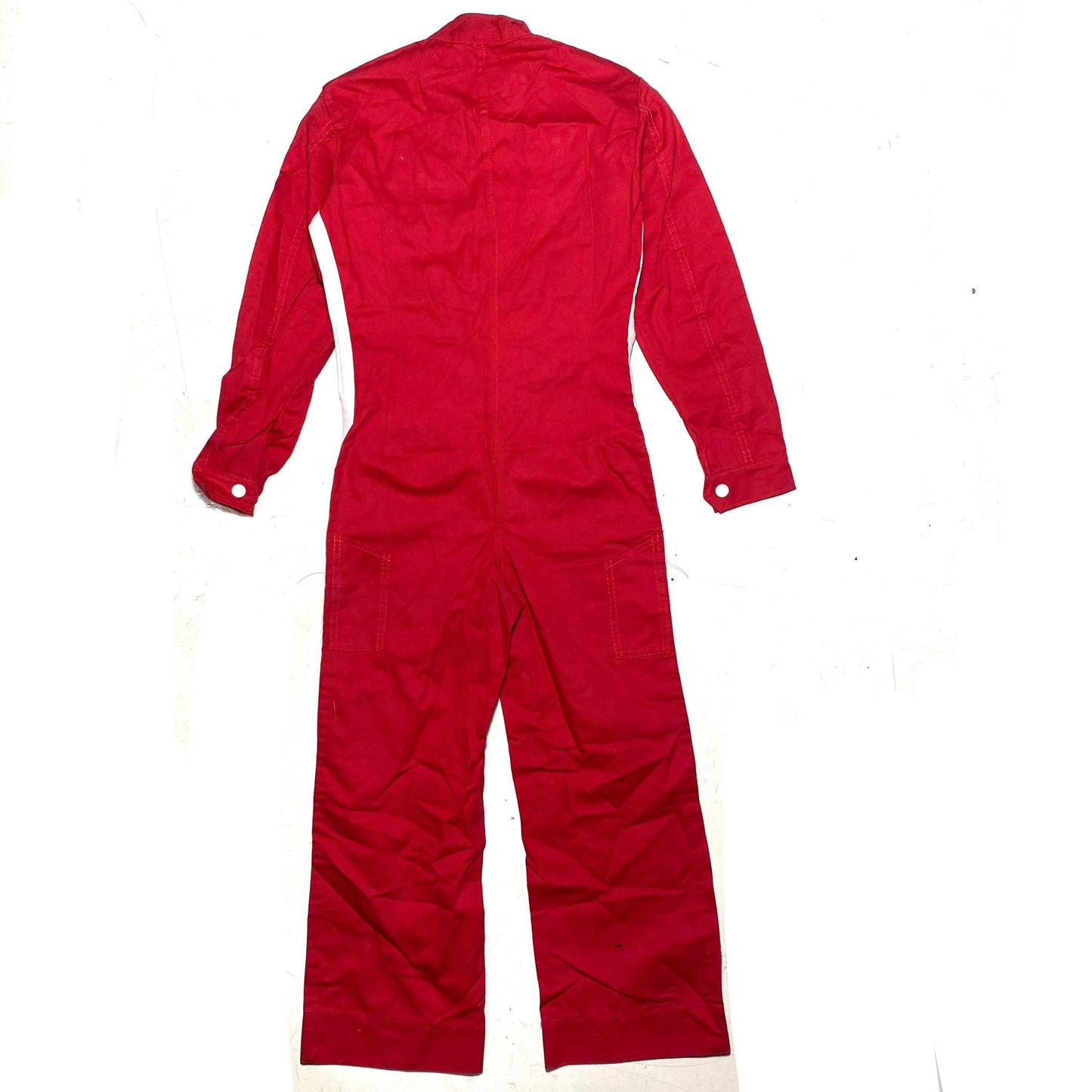 Cute red kids go-kart mechanic overall suit in cotton canvas with white stripe detail, NOS 70s