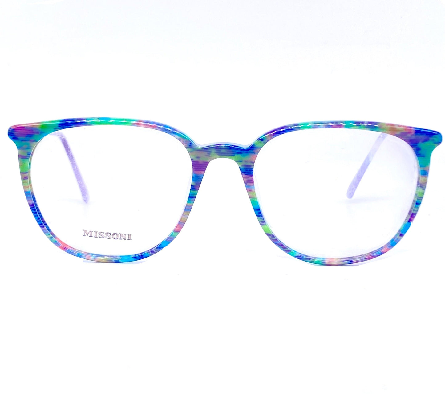 Missoni M881 multicolor pixel art celluloid glasses frames, classic 1980s NOS Italy