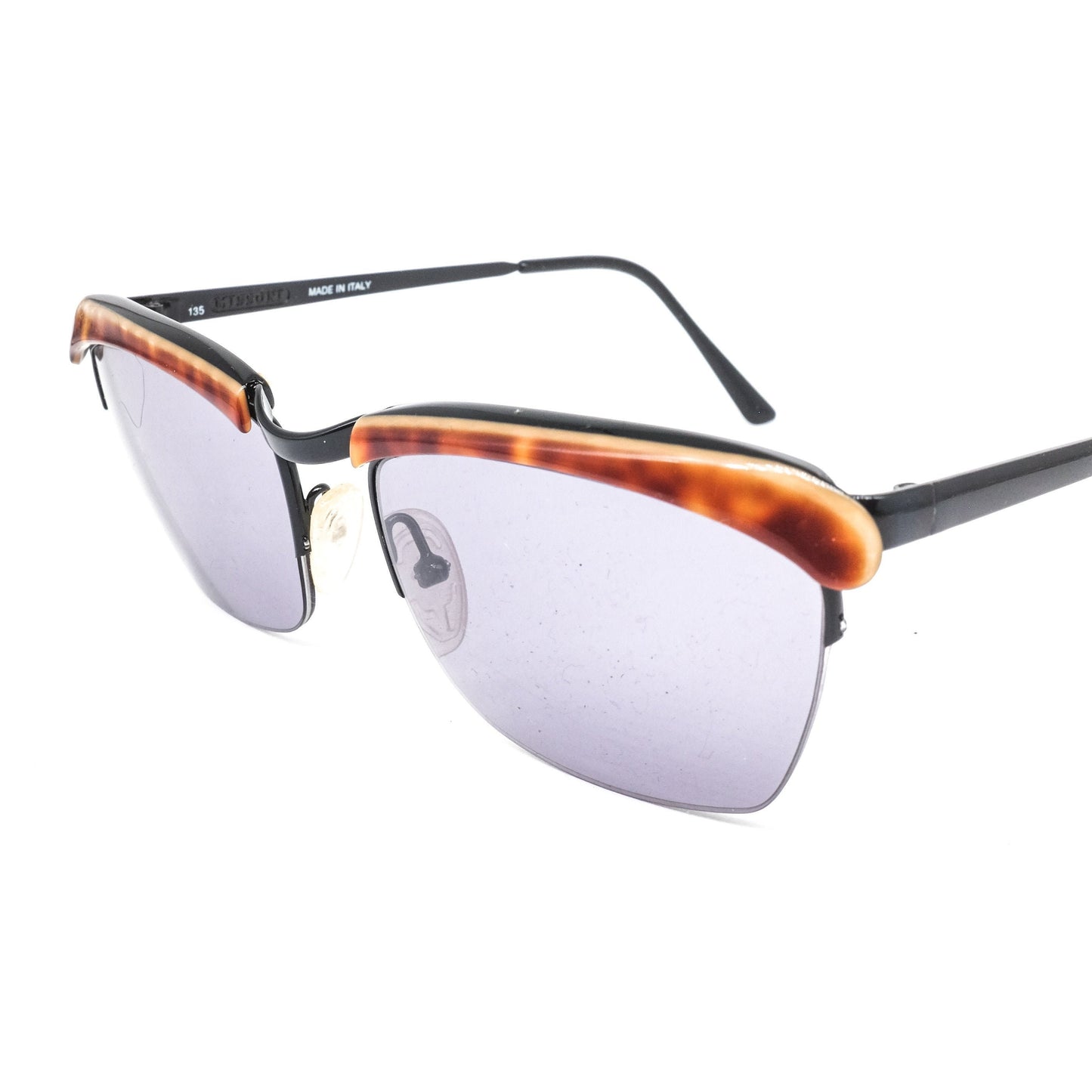 Missoni m-4 vintge square semi rimless sunglasses in black metal with brown tortoise acetate browline details. 80s NOS Italy