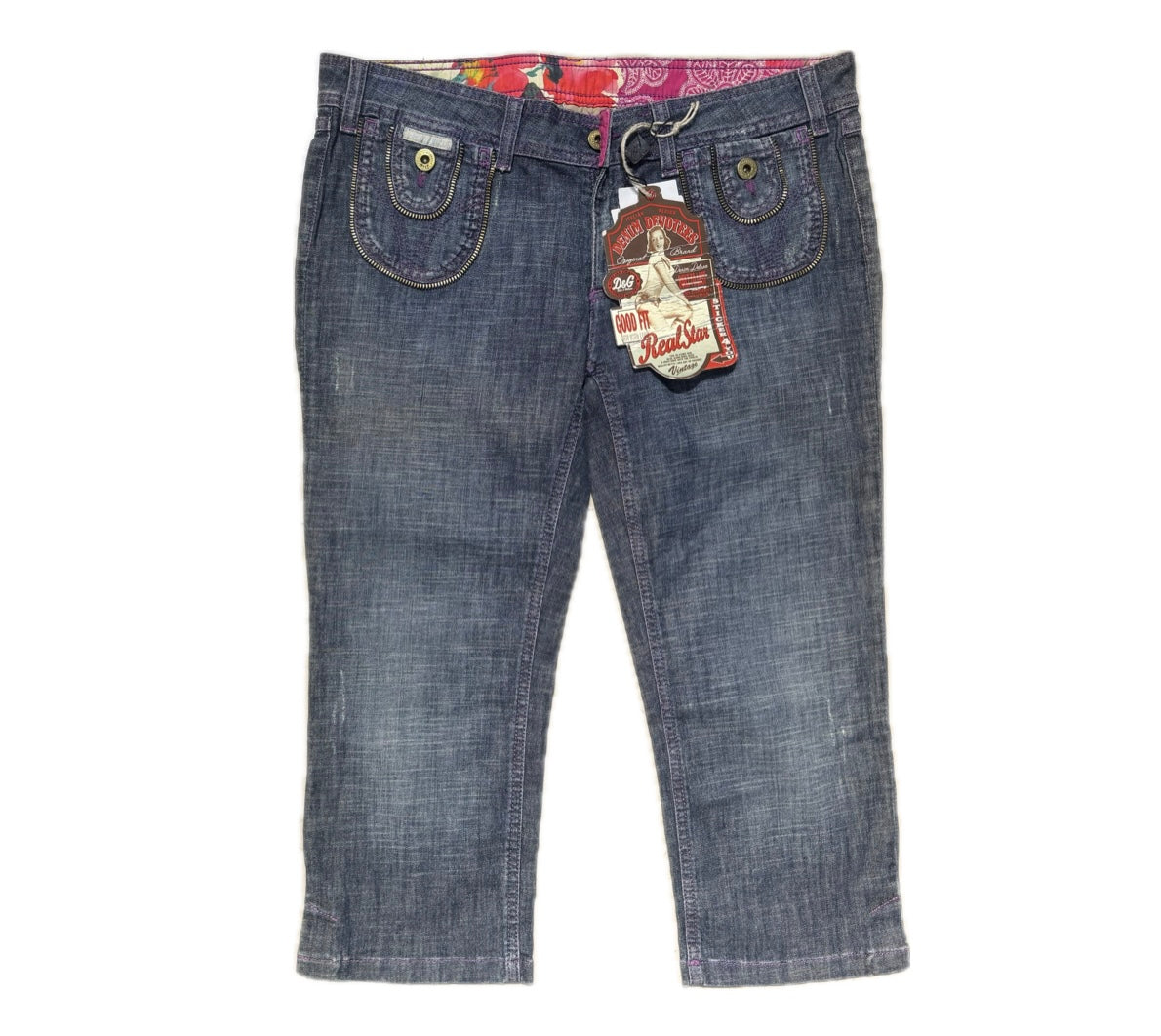 D&G Dolce Gabbana ladies capri jeans, vtg - stone wash look w zipper border details, BNWT sz 30,31,32 available