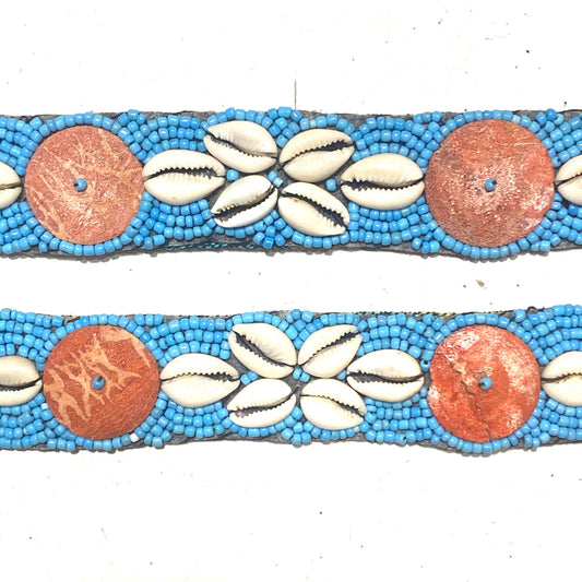 Balinese shells & turquoise ceramic beads belt, vintage made in Indonesia 80z NOS