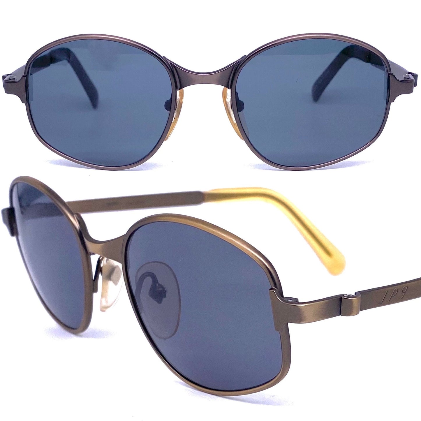 Jean Paul Gaultier 56-1179 steampunk sunglasses, oval wrap shape in 2 brushed metal colors, NOS 90s Japan