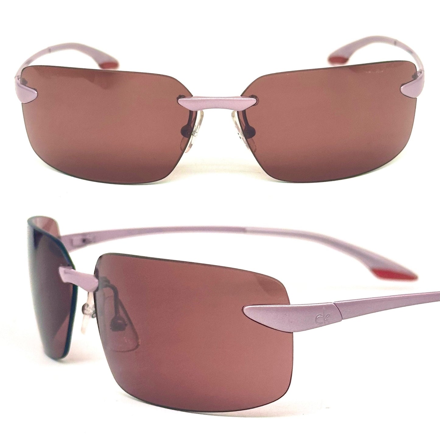 Calvin Klein 2053S 204 early y2k pink square rimless sunglasses made in Italy, NOS