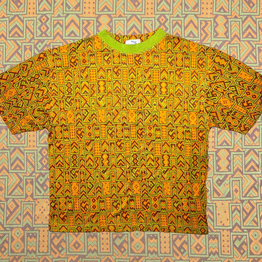 Amaranto funky 70s style geometrical allover t-shirt, finest jacquard knit cotton, Italy 80s NOS