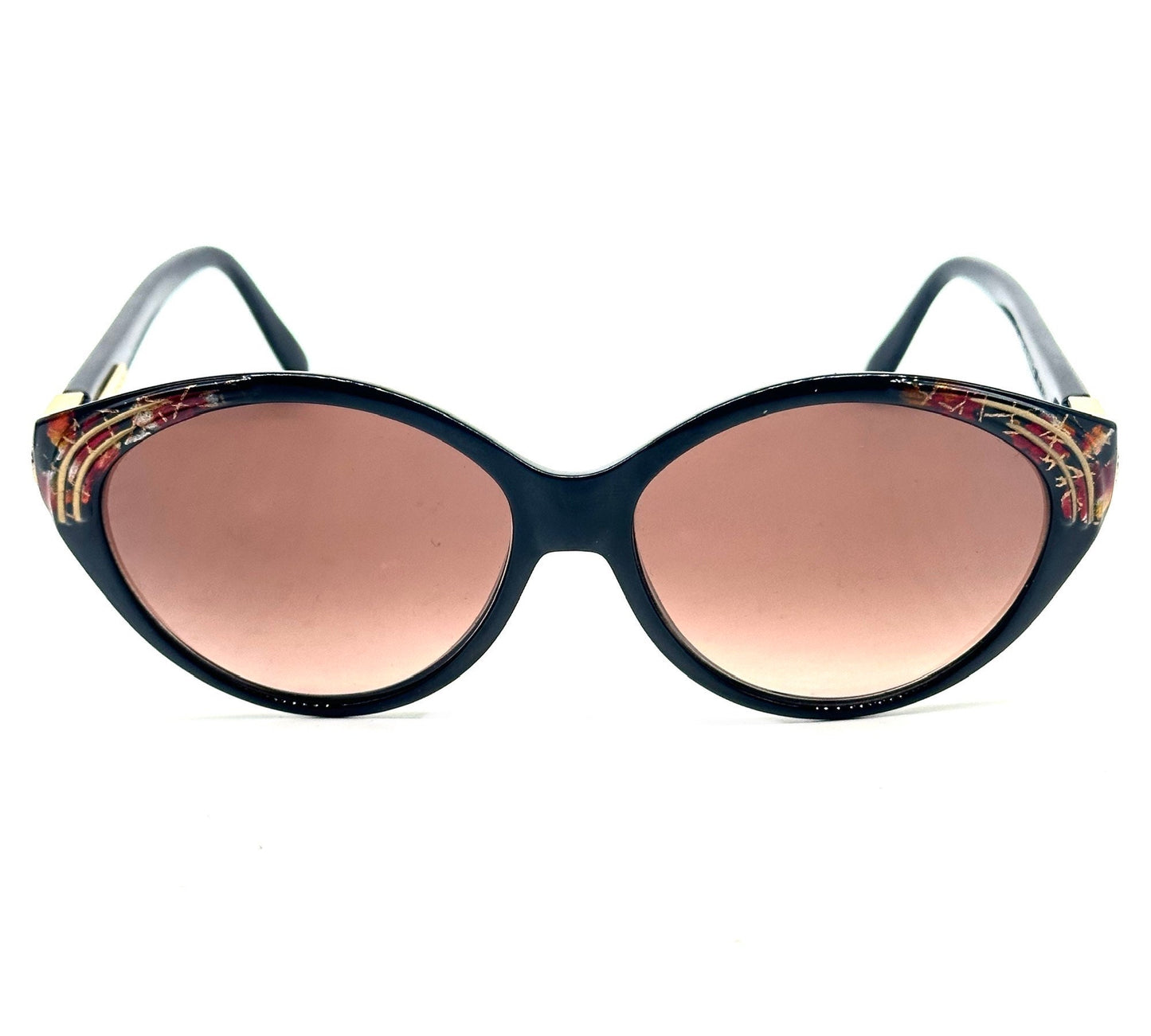 Jacques Fath black -gold oval Cateye sunglasses w 2 detail variations, NOS 80s France