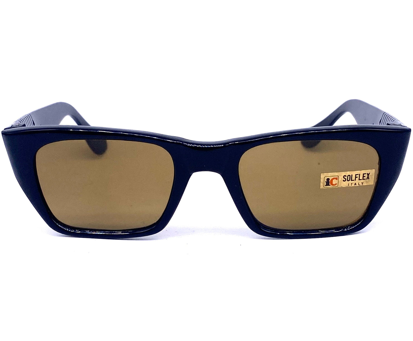 1960s Solflex square oversized tortoise sunglasses with green crystal lenses, NOS Italy