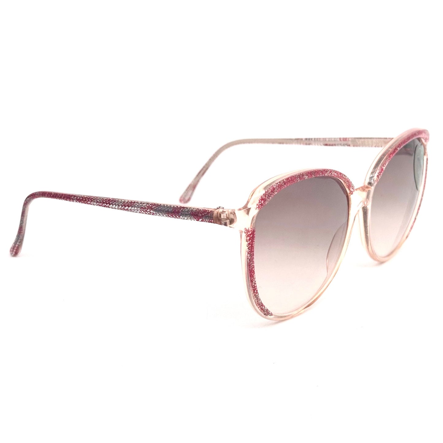 Missoni M58S red organic fantasy sunglasses w real fabric inlaid in the clear frames, NOS 80s Italy
