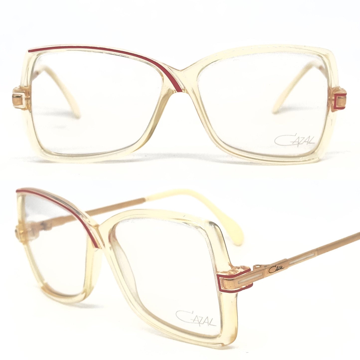 Cazal 175 square asymmetric patterned eyeglasses frames in 2 colorways, NOS 80s W Germany
