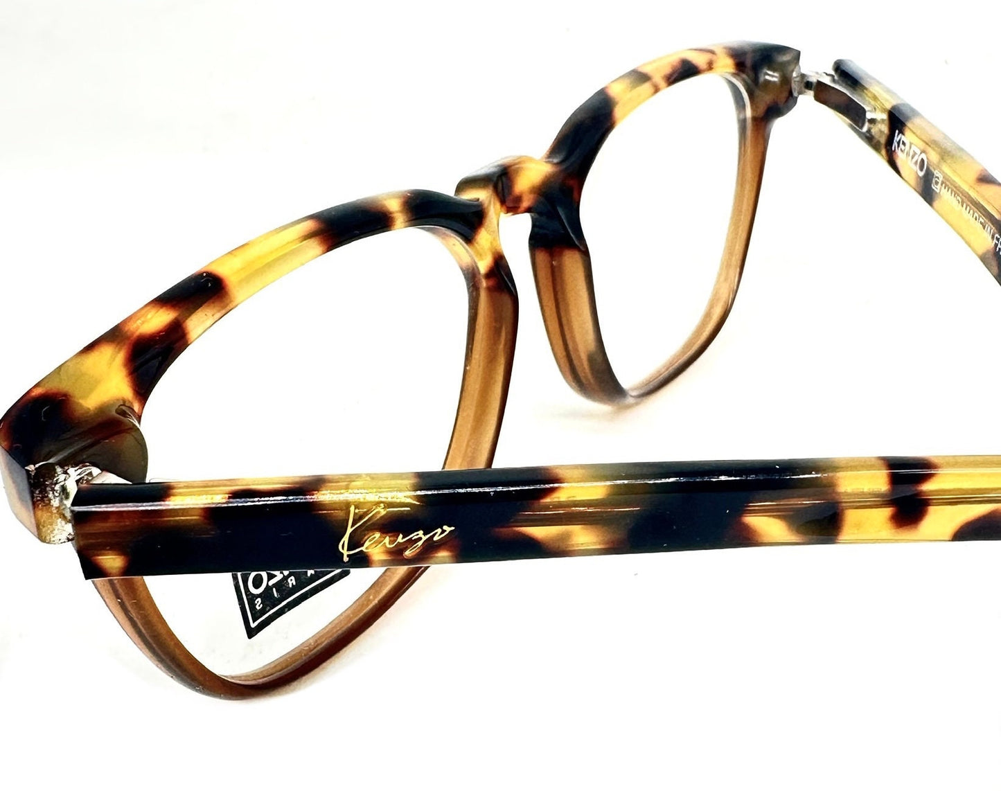Occhiali da vista Kenzo K473 Sculpteur quadrati geek in bicolore tartaruga/violoncello marrone, NOS anni '80 Fatto a mano in Francia