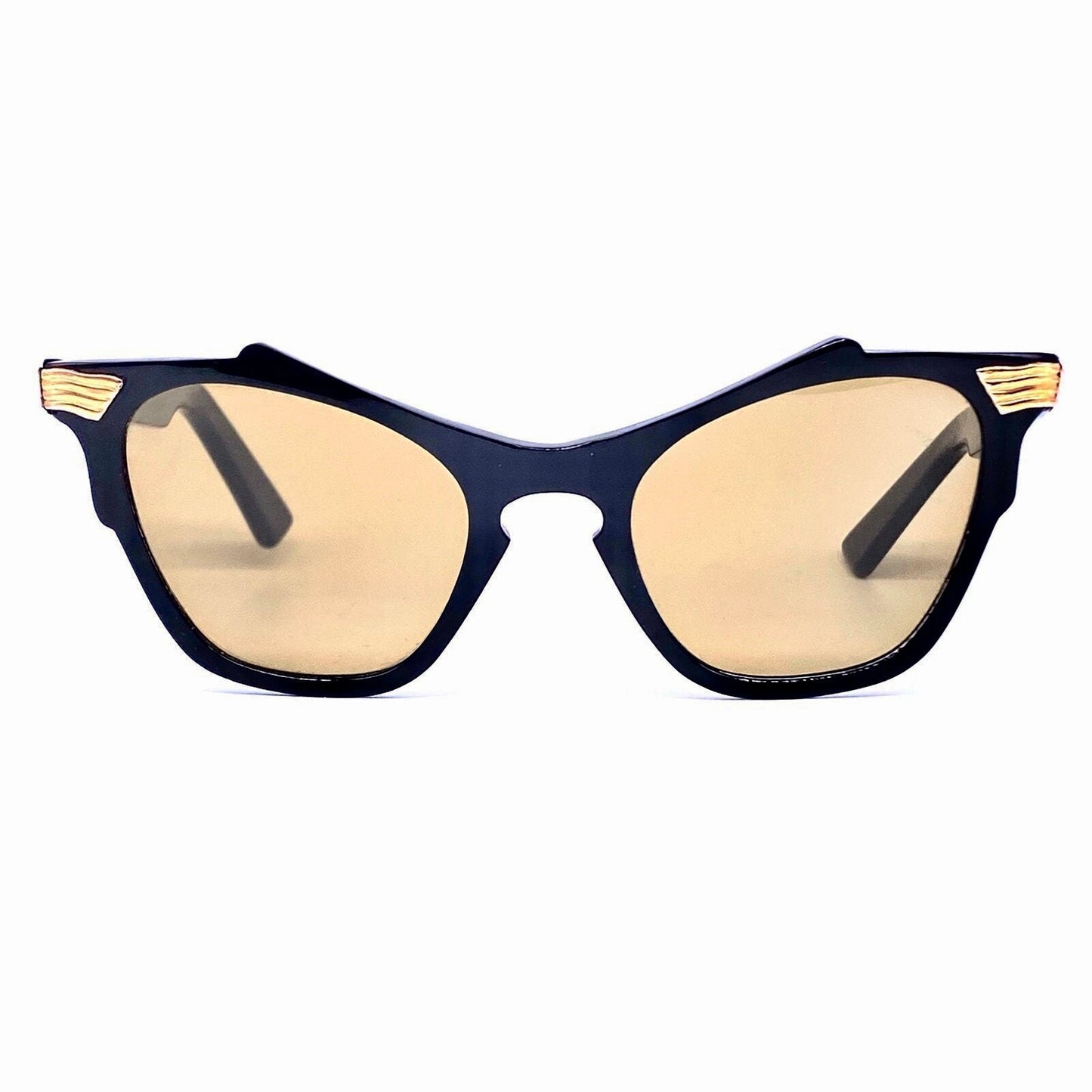 Errebi fancy vintage butterfly cateye sunglasses with carved golden metal hinges, NOS 50s Italy