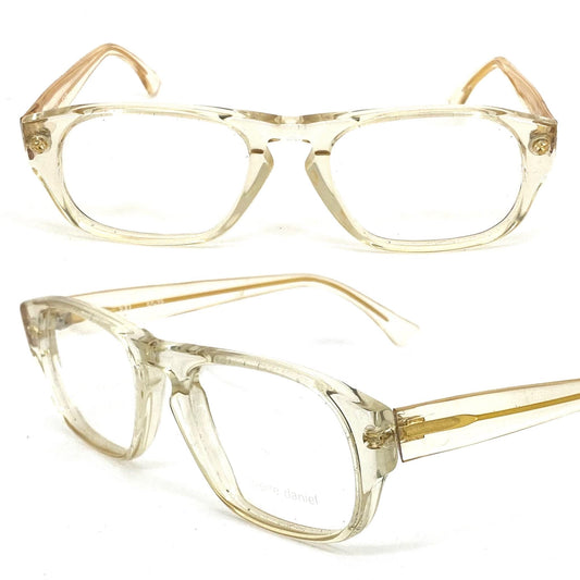 Pierre Daniel 70s NOS clear acetate keyhole rectangle-drop glasses frames hand made in Italy, mint