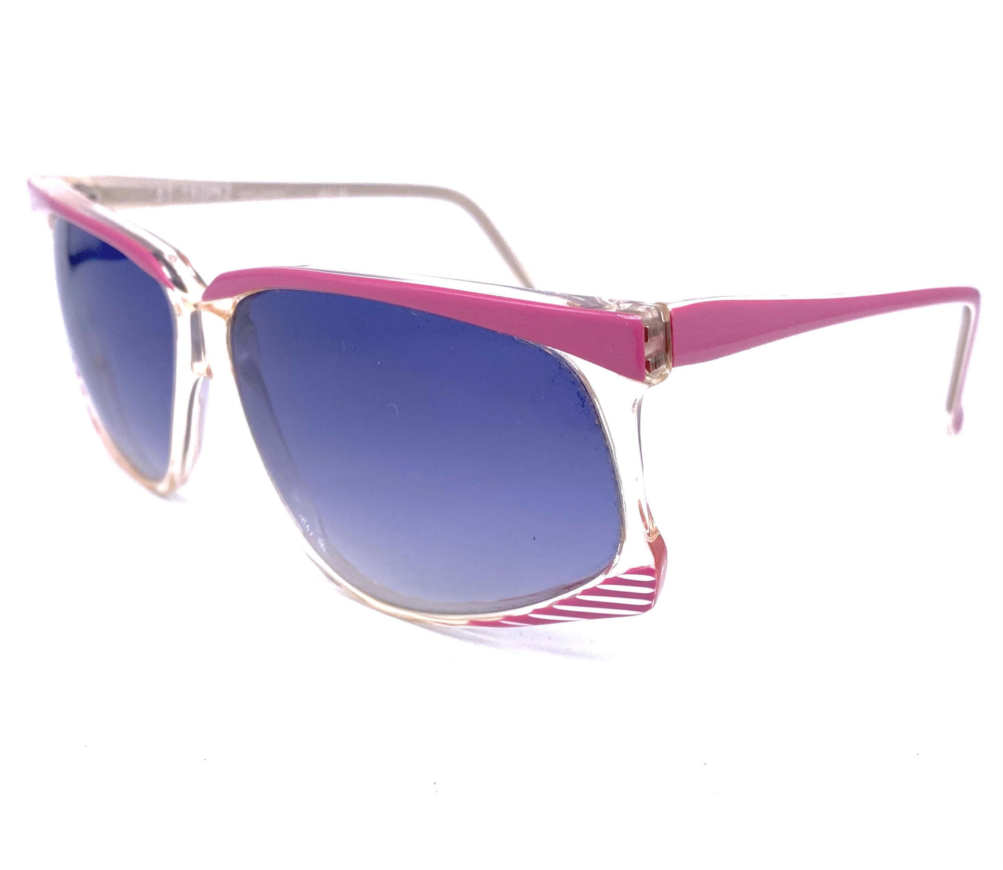 Saint Tropez cool clear/pink oversized sunglasses hand made in France, 80s NOS
