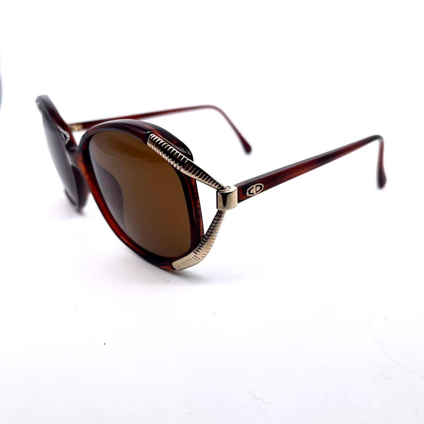 Christian Dior 2490 hony oversized sunglasses with carved golden hinges 80s NOS Germany