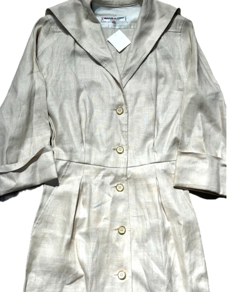 Saint Laurent Rive Gauche ecru sailor style pure linen dress made in France, 1970s, Mint Condition; sz 38- S