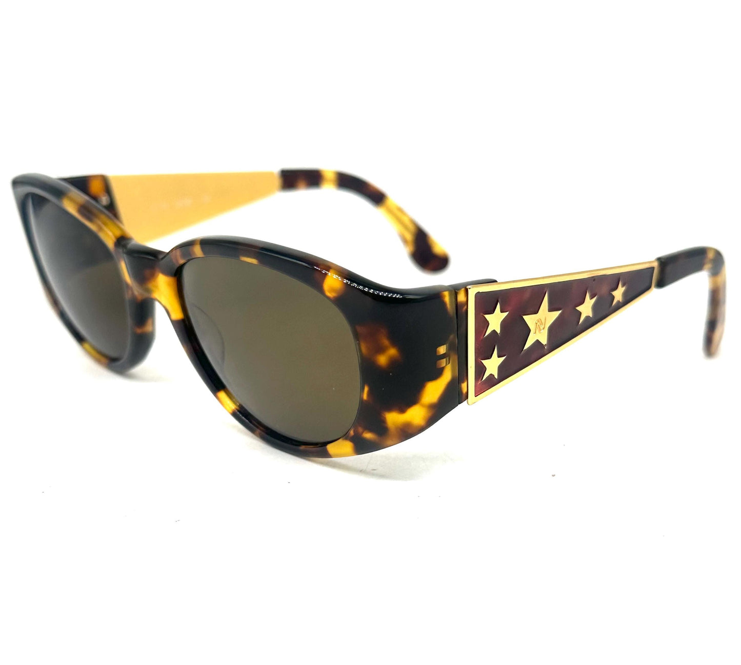 Nouvelle Vague Dane rocker retro sunglasses w embossed golden stars, 2 colors, NoS 80s Italy