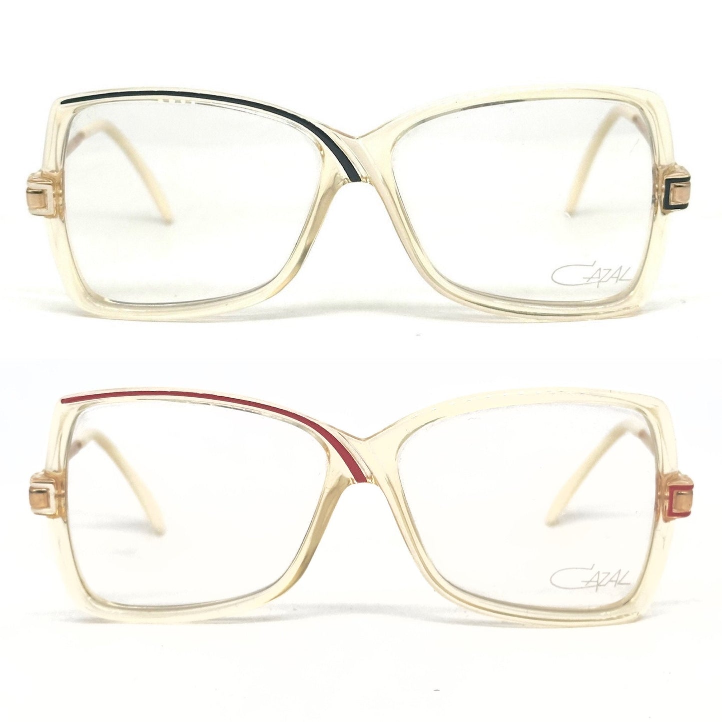Cazal 175 square asymmetric patterned eyeglasses frames in 2 colorways, NOS 80s W Germany