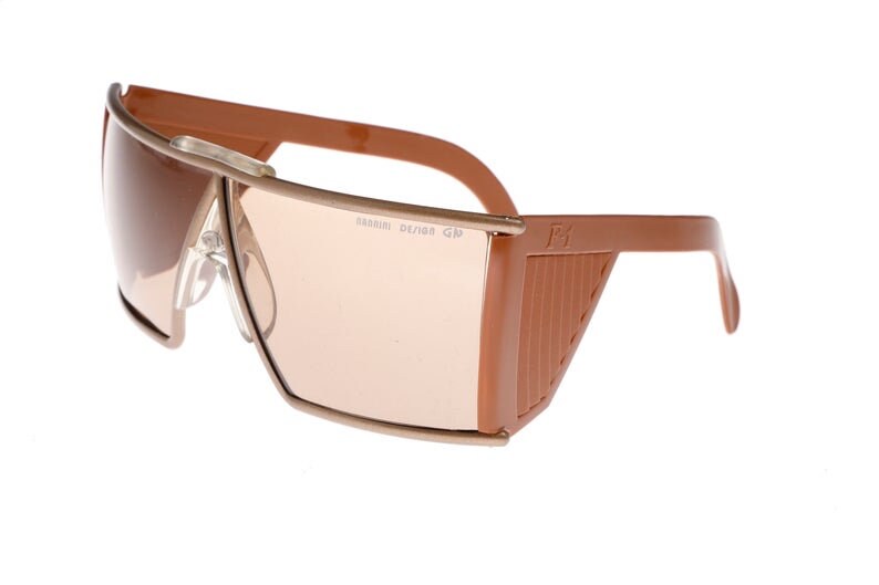 Nannini Racing wrap brown sunglasses made in Italy, 1970s NoS w case