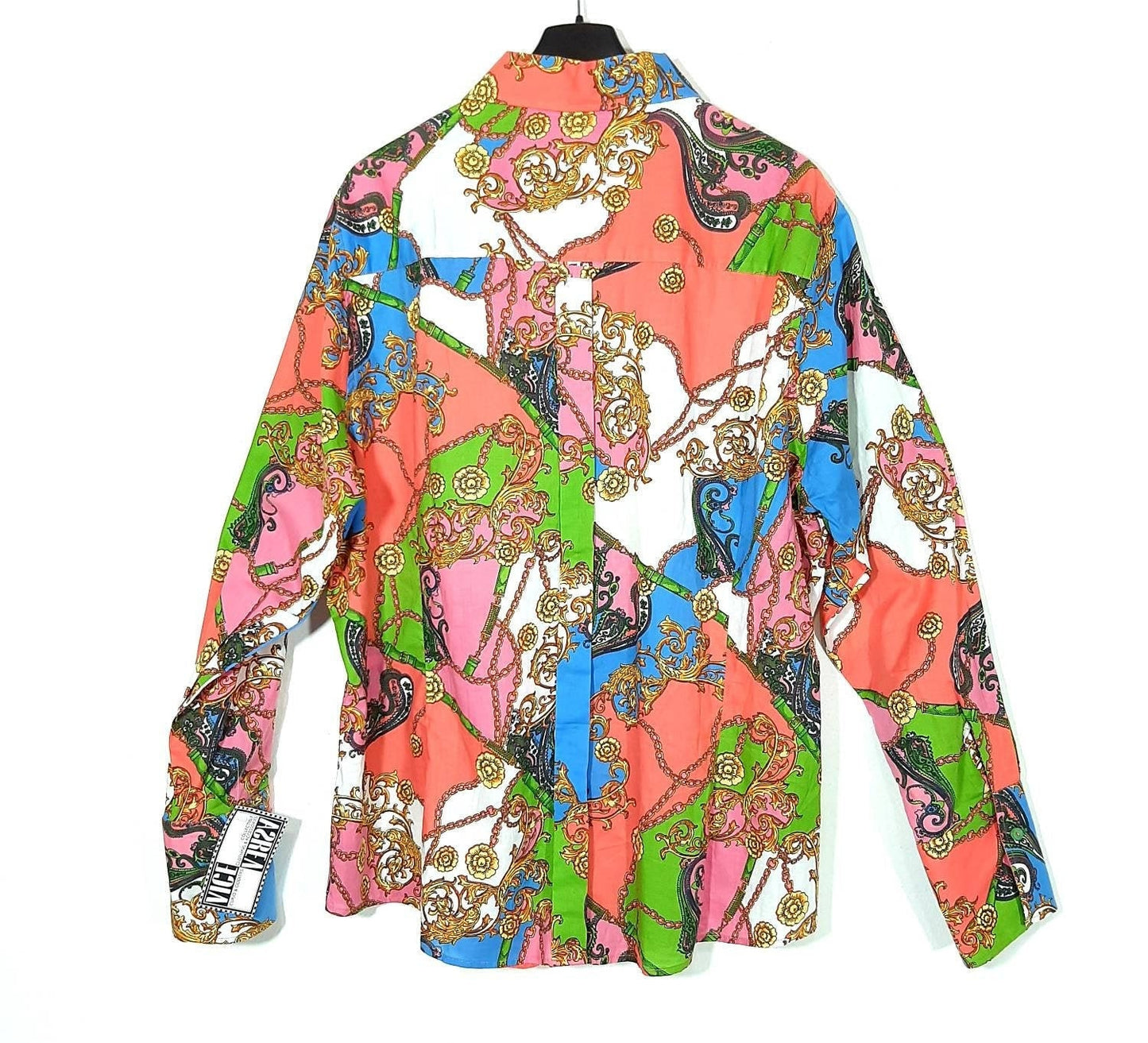 Colorful Baroque long sleeved shirt 100% cotton made in Italy 90 NoS