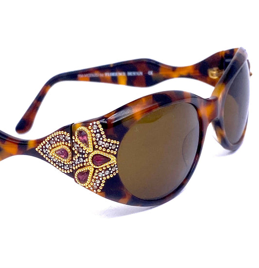 Florence Design precious jewelled tortoise oval sunglasses handmade in Italy, 90s NoS