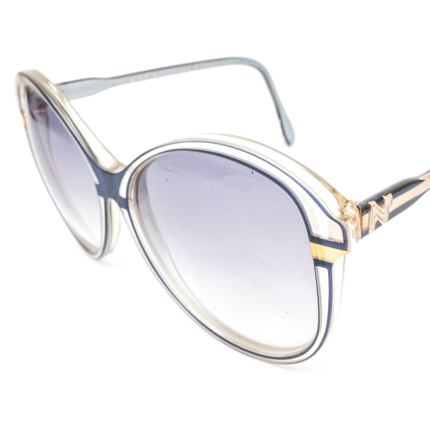 Nina Ricci round oversized blue/gold sunglasses hand made in France, 80s NoS