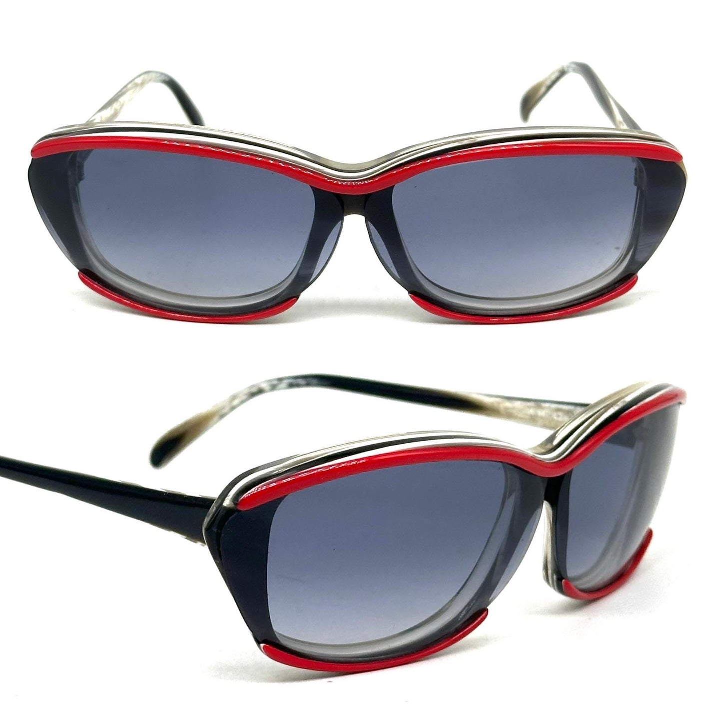 Alain Mikli 42 oval square white pearl or black/red acetate sunglasses, 90s NOS made in France