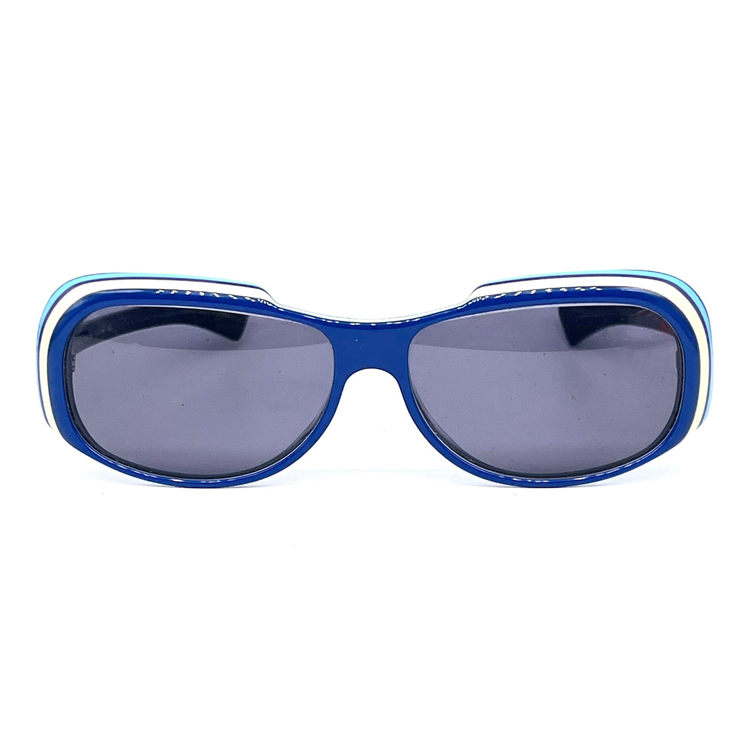 Geena 62 avant-garde blue reverse temples mount multilayered cello sunglasses hand made in Germany  NOS '90