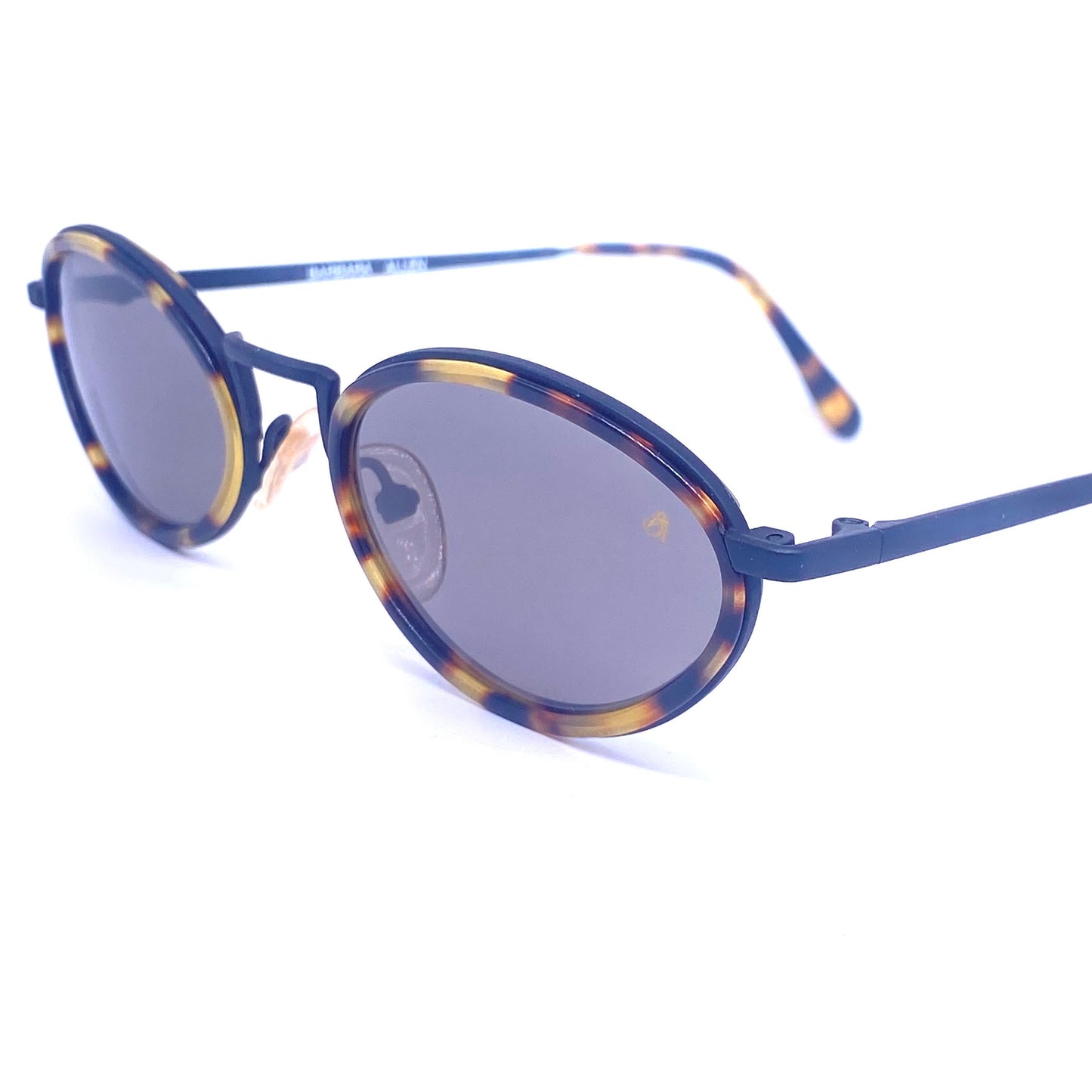 Barbara Allen oval dbl rim minimalist sunglasses w retro Styled bridge, coming in tortoise or multicolor acetate, NOs 80s