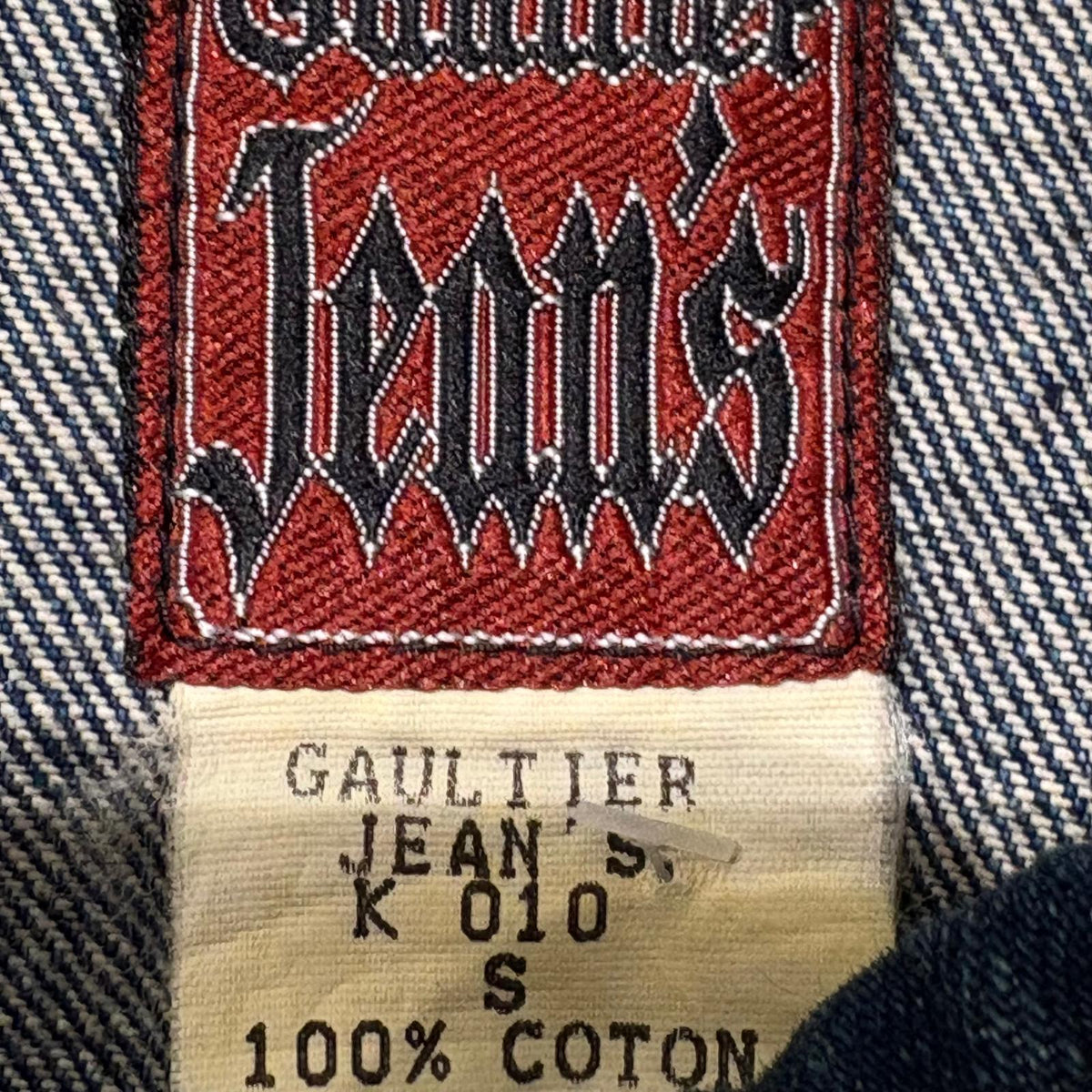 Jean’s Paul Gaultier indigo denim jacket w/ gothic details, Sz S mint