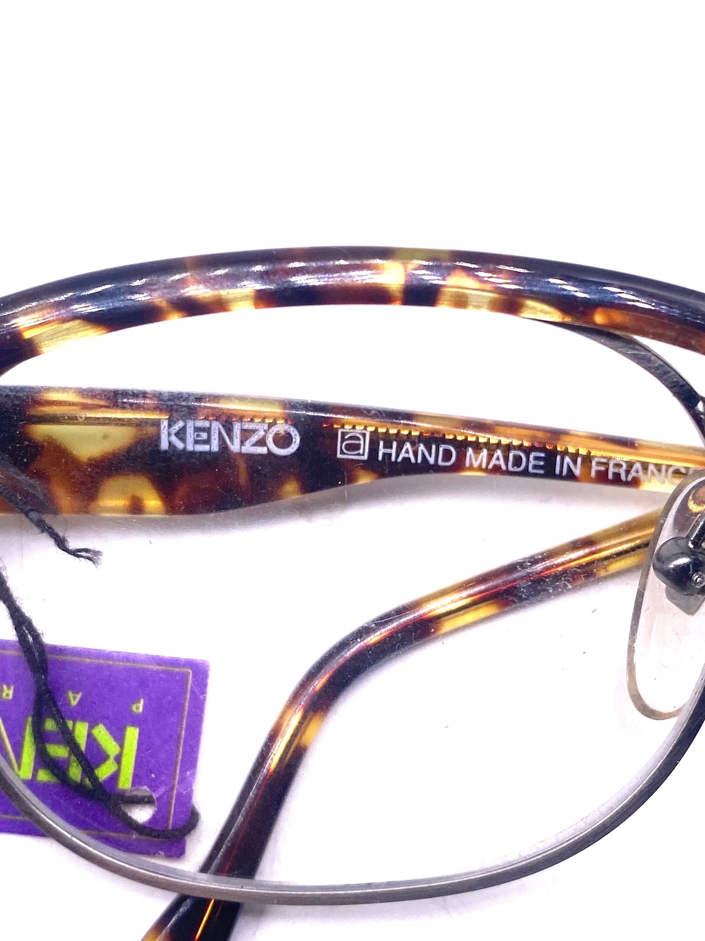 Kenzo Jazz K059 rectangular carved gunmetal frames w avant-Garde tortoise browline, 80s NoS France