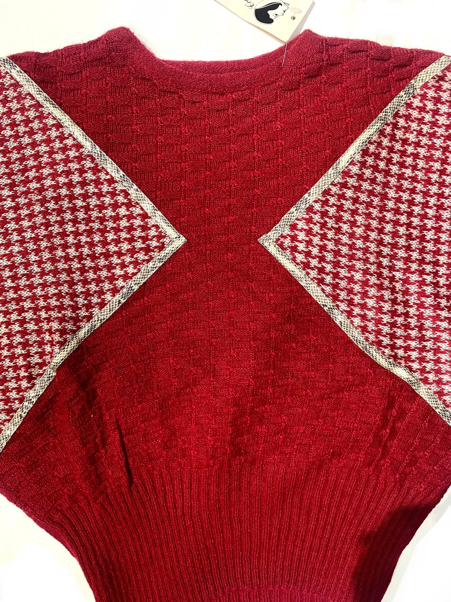 Dessy Couture mohair blend bag-sleeve crop top geometrical patterned sweater 70s BNWT Italy