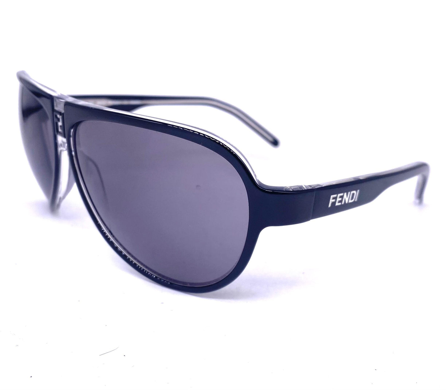 Fendi FS101 black/clear cello aviator sunglasses w embossed logo, NOS 90s