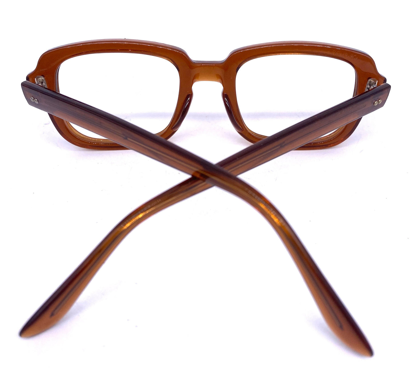 Romco US Army square brown translucent acetate glasses w silver metal pins, 1960s NOS brand new never worn