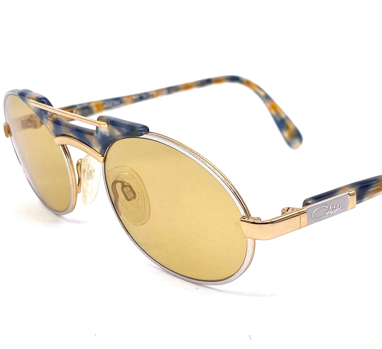 Cazal 749 oval hip silver/gold sunglasses with amber lenses, NoS 80s W Germany