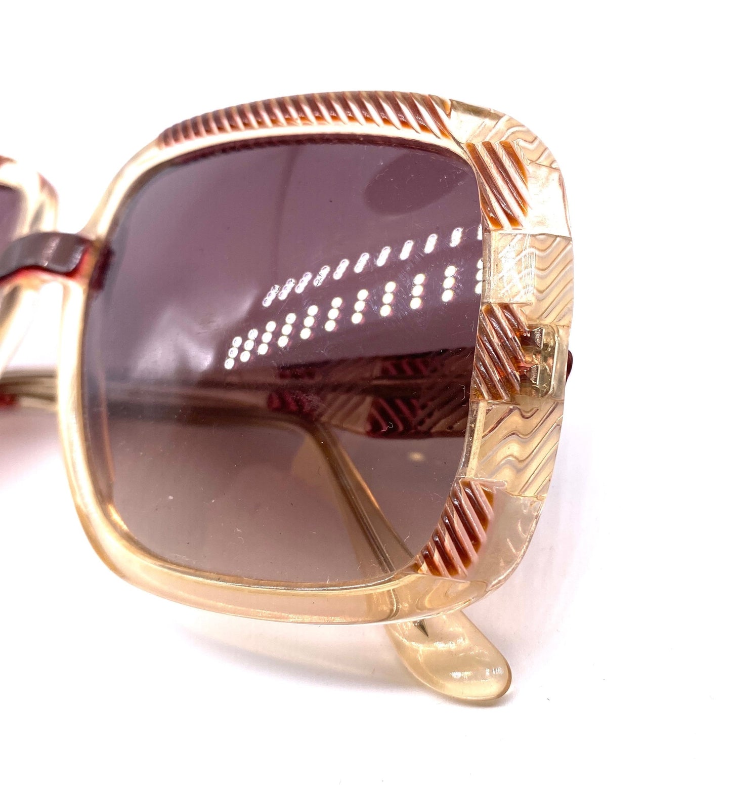 Giorgio Armani 70s rare square oversized sunglasses with carved stripes texture, rare early model