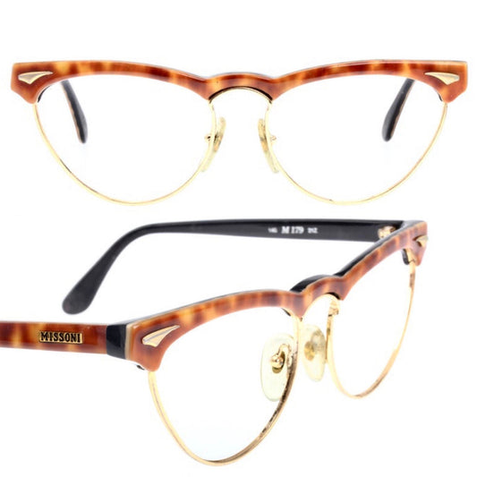 Missoni m179 golden cateye glasses w demi blonde cello brows & temples, NOS 80s Italy