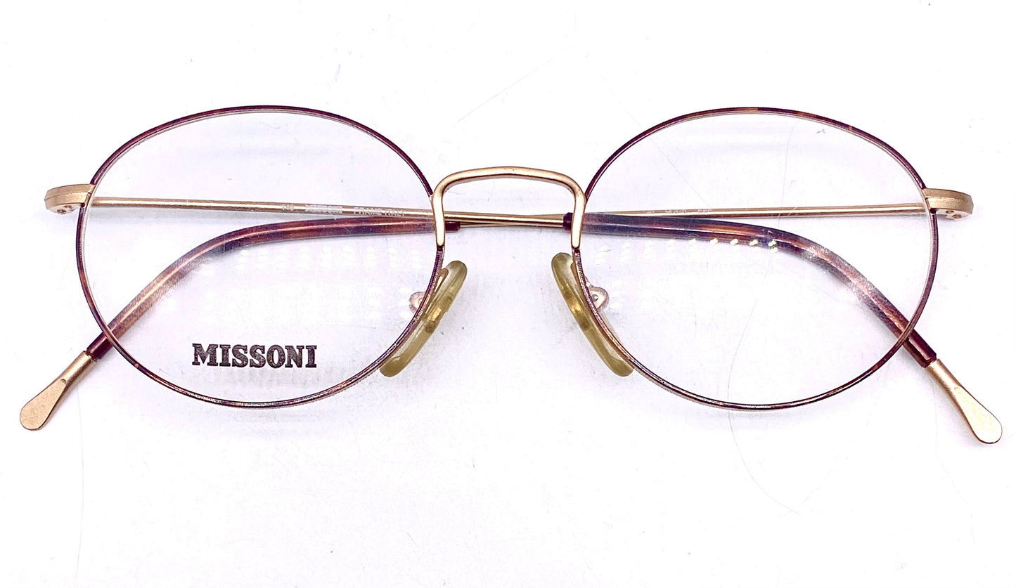 Missoni M370 minimal ultra light oval Matt gold eyeglasses w tortoise rims/temples, NOS 80s Italy