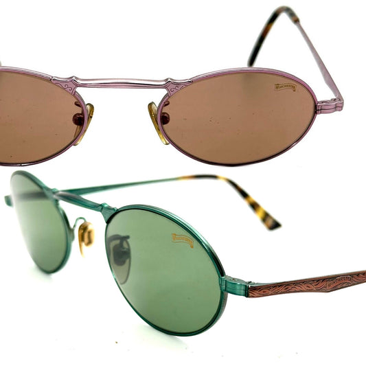 Winchester Thunder oval retro decó style sunglasses hand made in Italy, w Barberini tempered Crystal lenses, 90s NOS